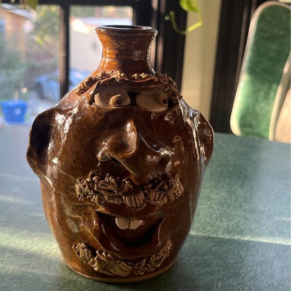 Crystal King Pottery, Handmade Funny Face Jug